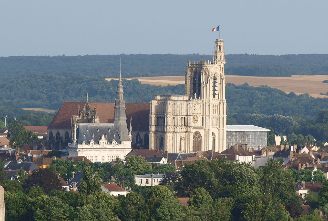 Sens (Yonne, France), vue depuis l'église de Saint-Martin-du-Tertre : la mairie & la cathédrale